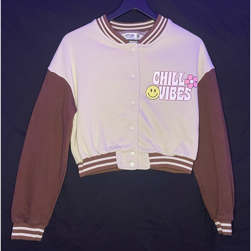 refuge girls brown varsity jacket